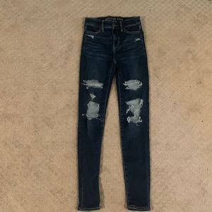American Eagle Jeans - Ripped - hemmed to be tighter in waist - high waisted